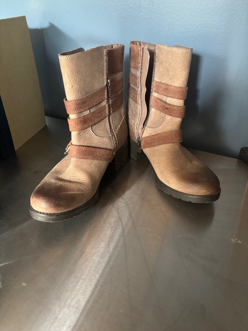Rockport Taupe and Brown leather boots size 9